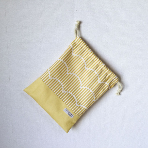 【受注製作】給食袋、ランチョンマットセット（黄色ウェーブストライプ） 6枚目の画像