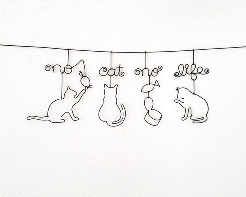 goro「窓辺の猫さん」「花畑の中から‥」ワイヤークラフト ワイヤー