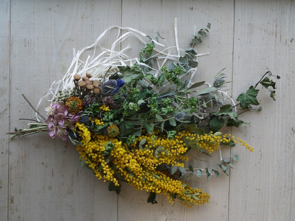 °ஐ*✧♥️幸せの花♥️２種類のミモザの大人可愛いスワッグ✧*ஐ*  ミモザの日 ஐ*✧♥️幸せの花♥️2種類のミモザの大人可愛いスワッグ