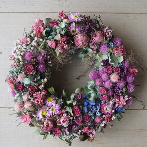 ピンクがいっぱい！ドライフラワーリース ドライフラワー NATURAL