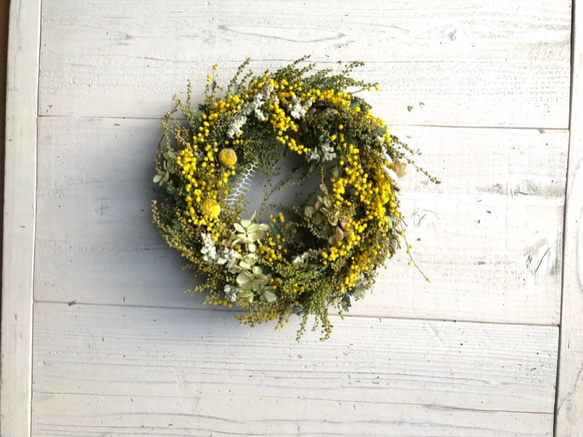 ミモザたっぷり⋆︎*ドライフラワー春リース ドライフラワーリース 春リース