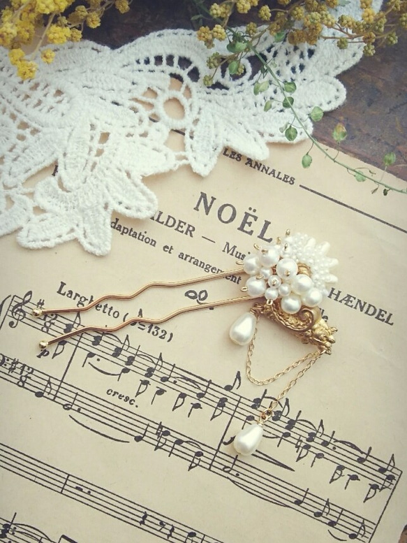 【sold】blanc bijou-kanzashi【簪(かんざし)×パール】 3枚目の画像