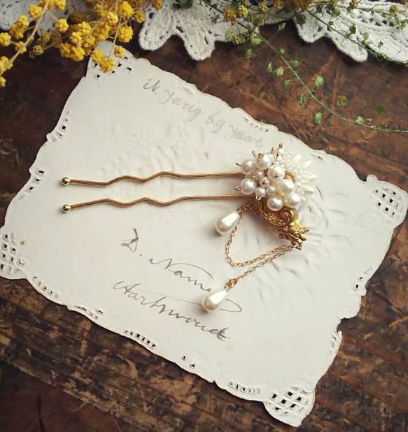 【sold】blanc bijou-kanzashi【簪(かんざし)×パール】 2枚目の画像