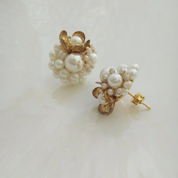 【sold】”vintage”bouquet-printemps【両耳用ピアスorイヤリング×コットンパール】 5枚目の画像