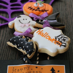 季節限定＜ハロウィンのアイシングクッキー・ポップクッキー5本セット＞Halloween pop cookies 1枚目の画像