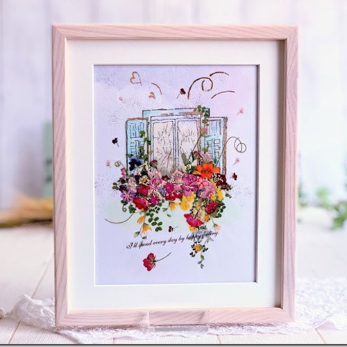 本物の押し花の絵画/額縁有り SAIKA 押し花アート インテリア L額 カーネーション | 押し花