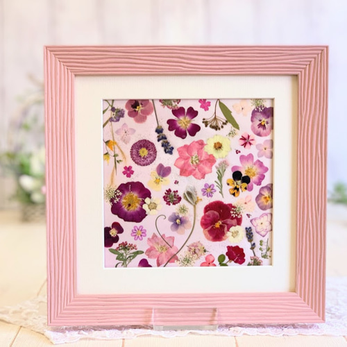ピンクのお花のファンタジー 押し花額 押し花アート額 その他
