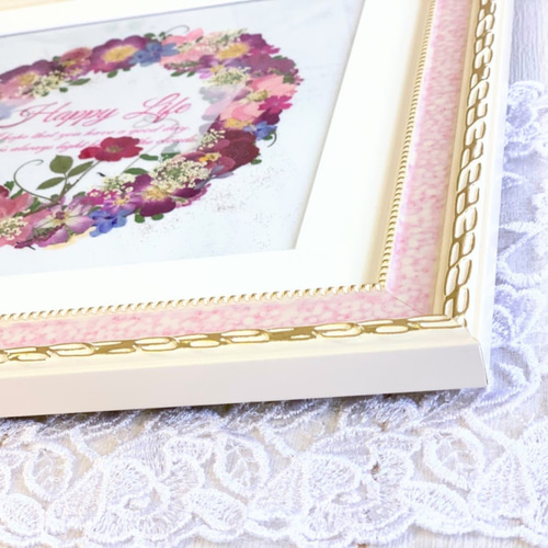 ミニバラたっぷりのおしゃれな押し花リース額 02 押し花アート