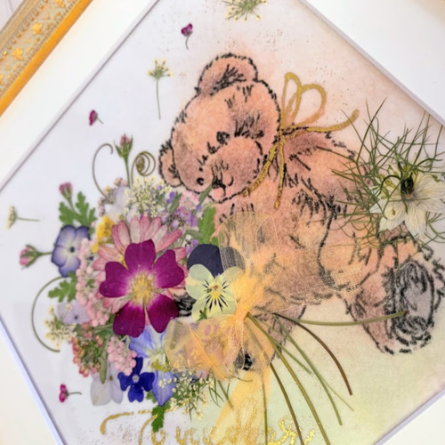 アンティークテディの押し花アート額 その他アート 神戸六甲