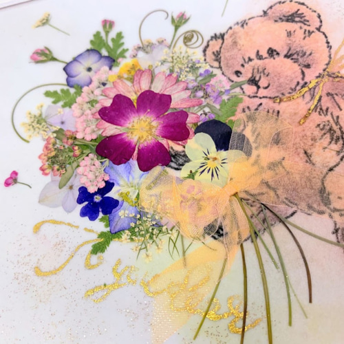 アンティークテディの押し花アート額 その他アート 神戸六甲