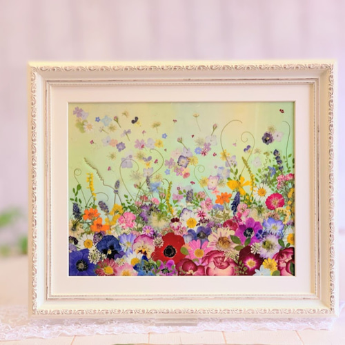 空に舞うお花のファンタジー 押し花アート額 Lサイズ その他 空に舞うお花のファンタジー 押し花アート額 Lサイズ その他