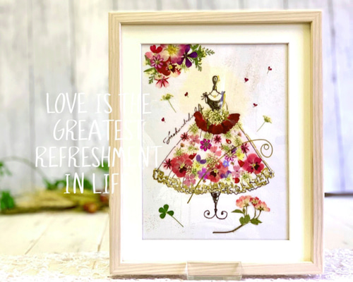 お花のドレスで優しい気持ち 押し花アート額03 その他アート