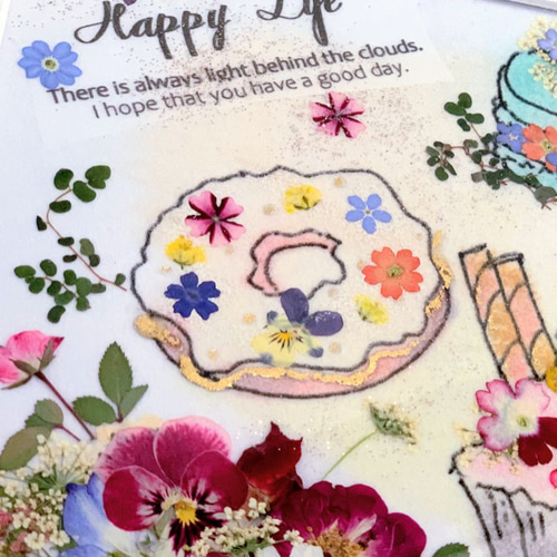 おしゃれモダンな押し花アート ナチュラルライトブルー押し花額