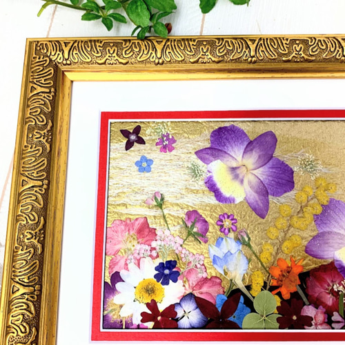 縁起の良い幸運の赤富士風水額 押し花アート15 その他アート 神戸六甲