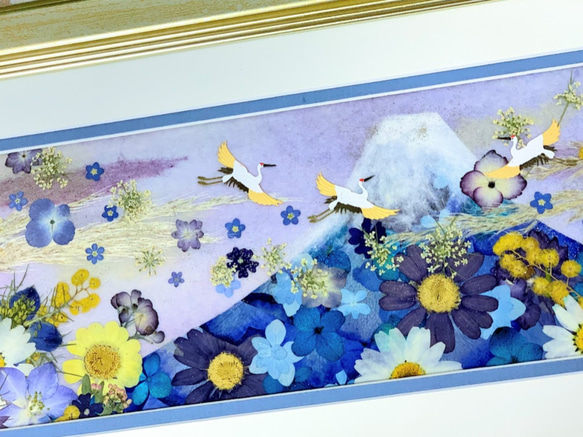 縁起の良い幸運の青富士　押し花アート額 4枚目の画像