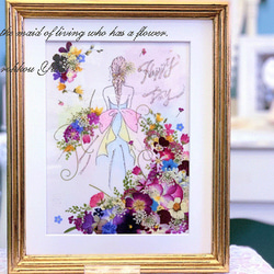 幸せまねく夢色花のドレスをまとって 押し花アート 押し花額