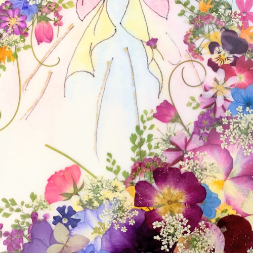 幸せまねく夢色花のドレスをまとって 押し花アート 押し花額
