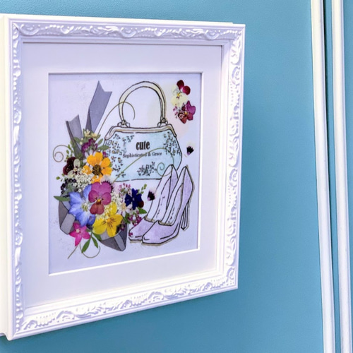 おしゃれモダンな押し花アート 清楚なホワイト押し花額02 その他アート