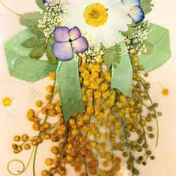 春色ミモザのスワッグ　押し花アート額 3枚目の画像