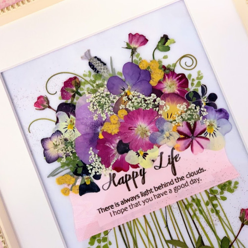 ピンクのお花のファンタジー 押し花額 押し花アート額03 その他