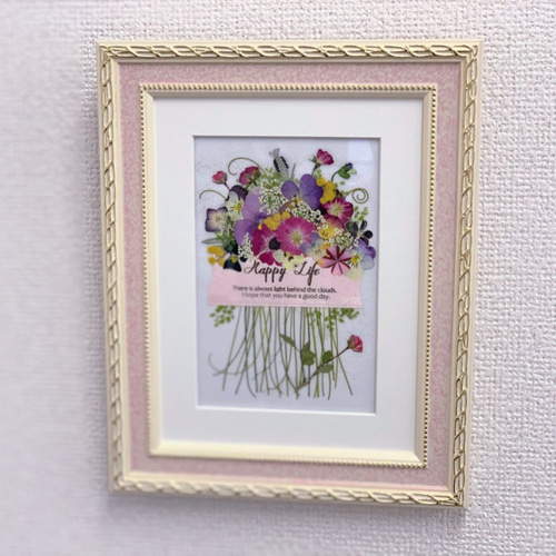 ピンクのお花のファンタジー 押し花額 押し花アート額03 その他