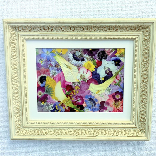 日本の和 豪華なお花の御所車 押し花アート額05 その他