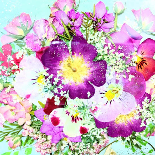 大人おしゃれな淡い虹色3段トピアリー 押し花アート額 その他
