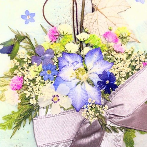 大人おしゃれな淡い虹色3段トピアリー 押し花アート額 その他