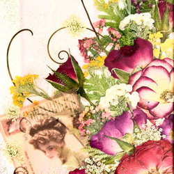 アンティークカード入りミニ薔薇の微笑み　押し花アート額 3枚目の画像