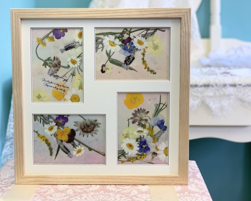 押し花アート 額入り 花柄 壁掛け インテリア ハンドメイド風 ナチュラル 0_895b015f2670702b47697570473a