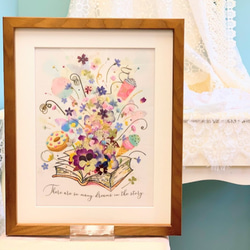 本物の押し花の絵画/額縁有り お花が飛び出す不思議な本はいかがですか？押し花アート額