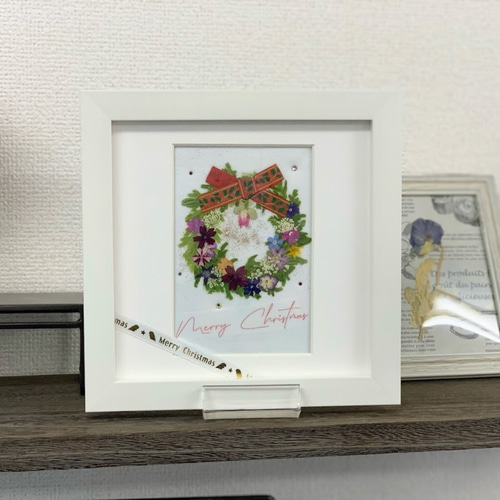 クリスマスをおしゃれに演出！押し花アート額 リースホワイト その他