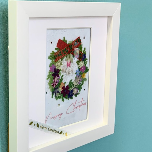 クリスマスをおしゃれに演出！押し花アート額 リースホワイト その他