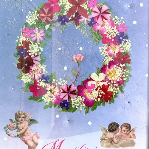 幸せ呼ぶ花リースの押し花アート額 その他アート 神戸六甲 優花