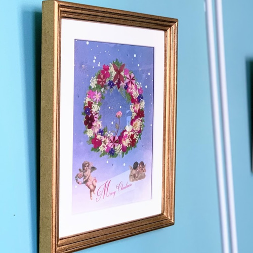 聖なる夜の星降るクリスマスリース 押し花アート額 その他アート