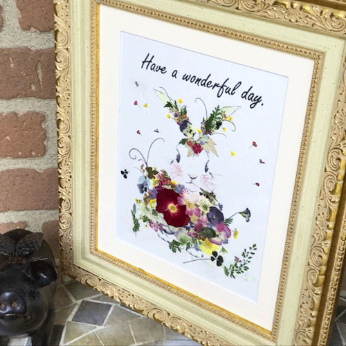 お花うさぎ 押し花インテリアアート額 その他アート 神戸六甲