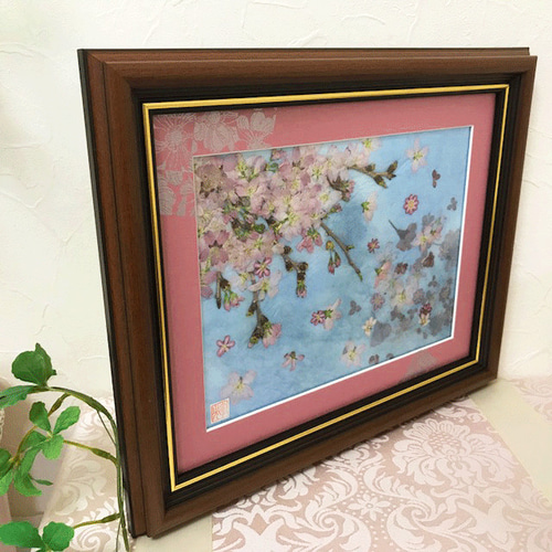 桜舞 押し花 額 インテリアフレーム その他アート 神戸六甲 優花