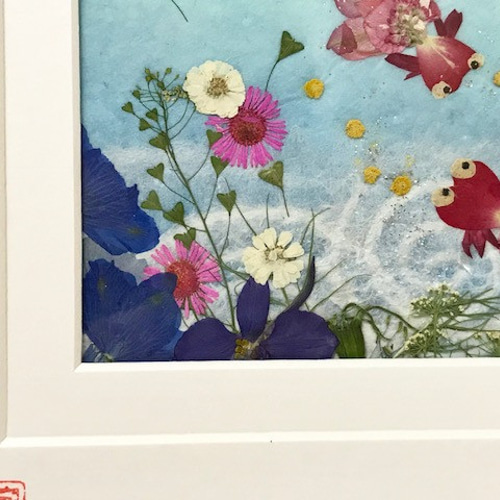 送料無料◆2025新品  縁起の良いかわいい金魚のミニ押し花アート額 その他アート 神戸 絵画