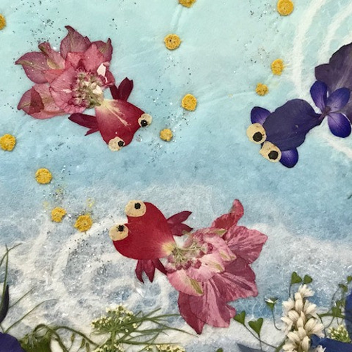 水彩画 (金魚葉の椿)額縁付き ☆受注制作 乙女椿 ＊額装付き手描き水彩画＊ ☆ 額サービス品