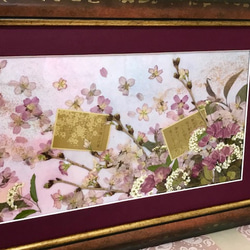 押し花アート　平安の桜と万葉集の押し花額 2枚目の画像