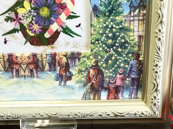 クリスマス押し花アート額　14 3枚目の画像