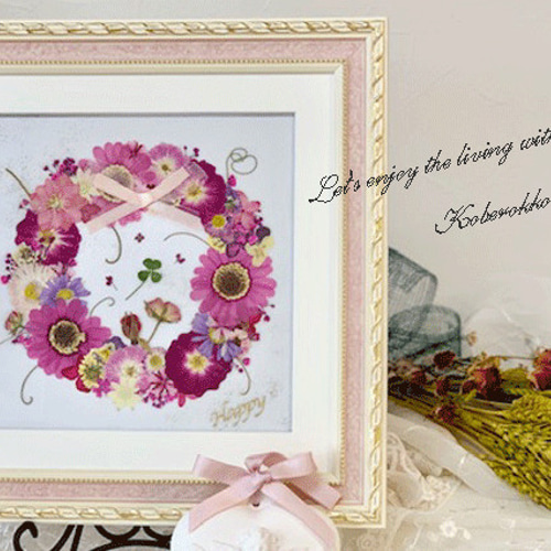 幸せ呼ぶ花リースの押し花アート額 その他アート 神戸六甲 優花 通販