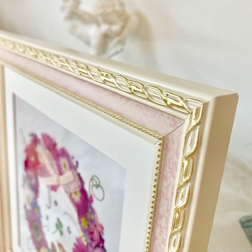 押し花額 『リース風』（ハンドメイド） 押し花アート額》＃リース＃アレンジメント＃押し花＃可愛い