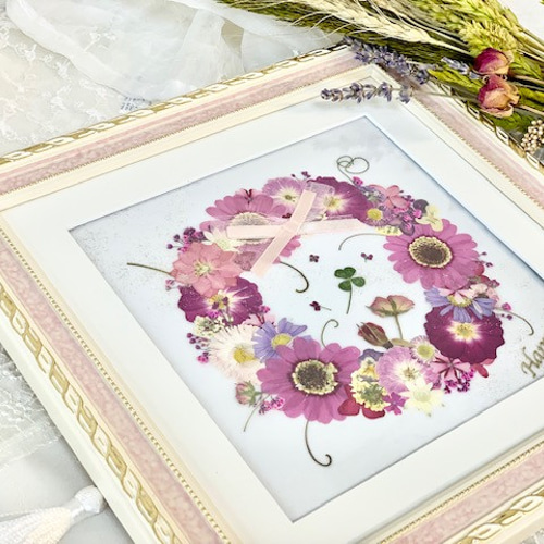 押し花 押し花額 押し花アート お正月 しめ縄リース 正月飾り