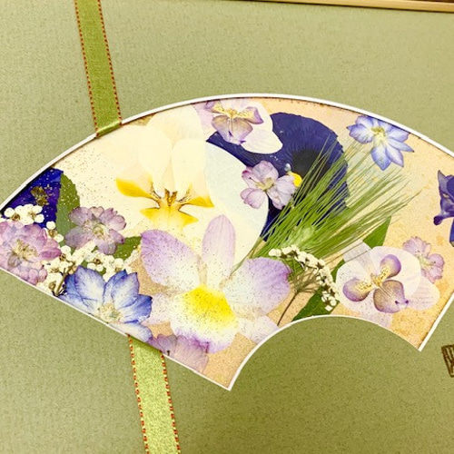 胡蝶蘭と麦の穂の扇面押し花アートフレーム額 その他アート 神戸