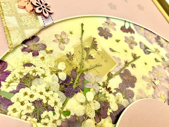 桜と梅と和歌の扇面押し花アートフレーム額 2枚目の画像