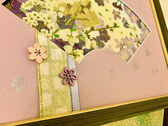 桜と梅と和歌の扇面押し花アートフレーム額 5枚目の画像