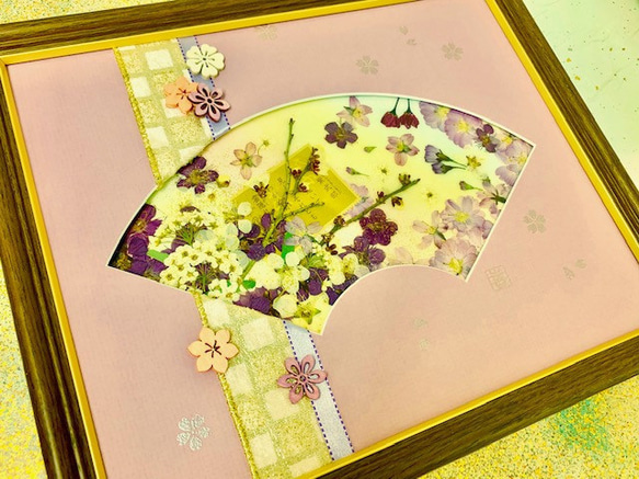 桜と梅と和歌の扇面押し花アートフレーム額 6枚目の画像