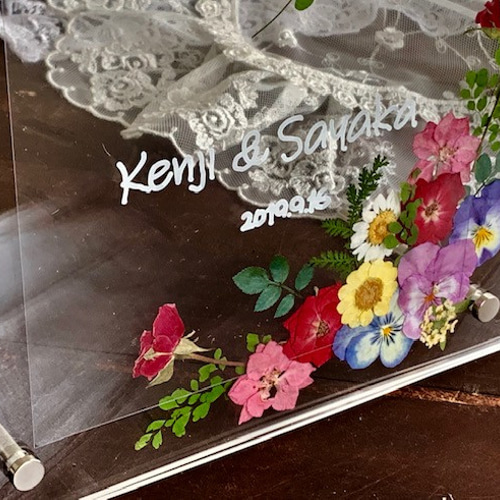 手作り風可憐な押し花透明ウェルカムボードS ウェルカムボード 神戸