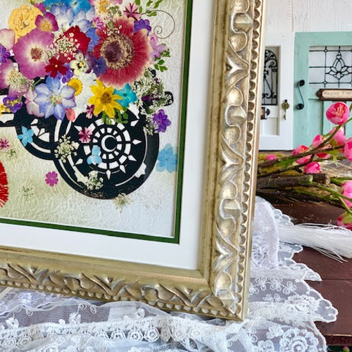 豪華なお花の御所車 押し花アート額03 その他アート 神戸六甲 豪華なお花の御所車 押し花アート額03 その他アート 神戸六甲